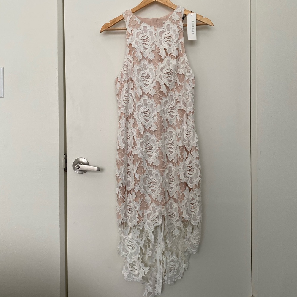 NWT white lace dress, high low cut